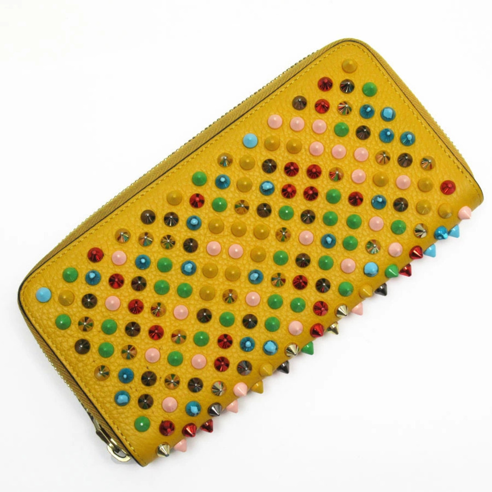 Christian Louboutin Round Zip Long Wallet Leather Orange Multicolor